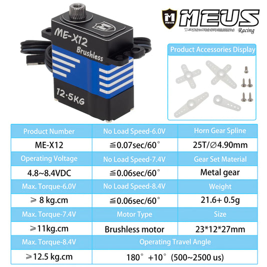 Coreless 12.5kg Brushless Servo with Servo Mount and Servo Horn